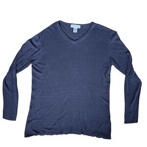 Evan Picone Black Linen Blend V-Neck Mesh Sweater – Men’s Size Medium